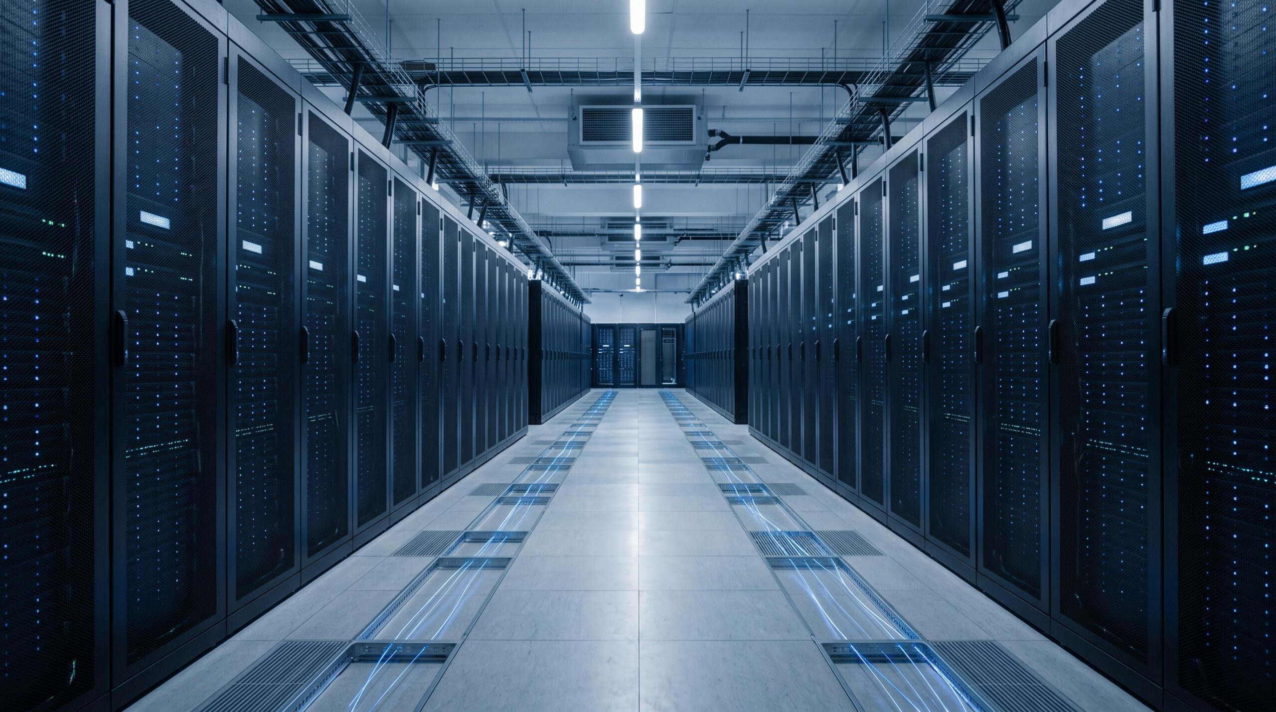 Data centre corridor with server racks